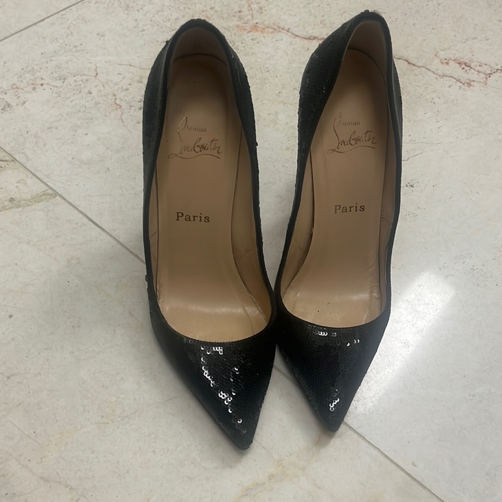 Christian Louboutin black sequin stiletto pumps size 40.5